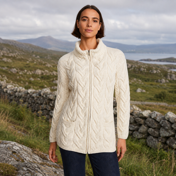 Ladies Chunky Cable Natural Cardigan