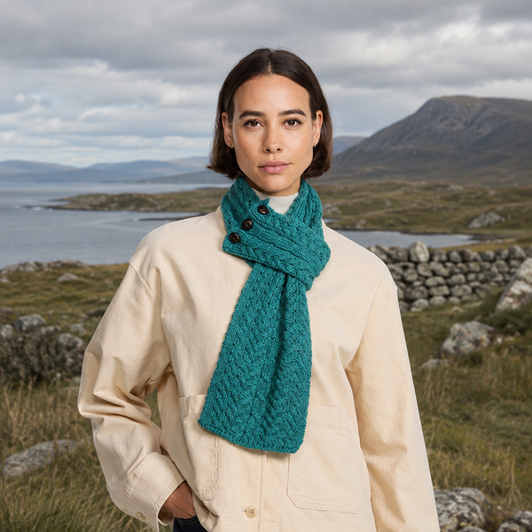 Ballina Aran Buttoned Turquoise Loop Scarf