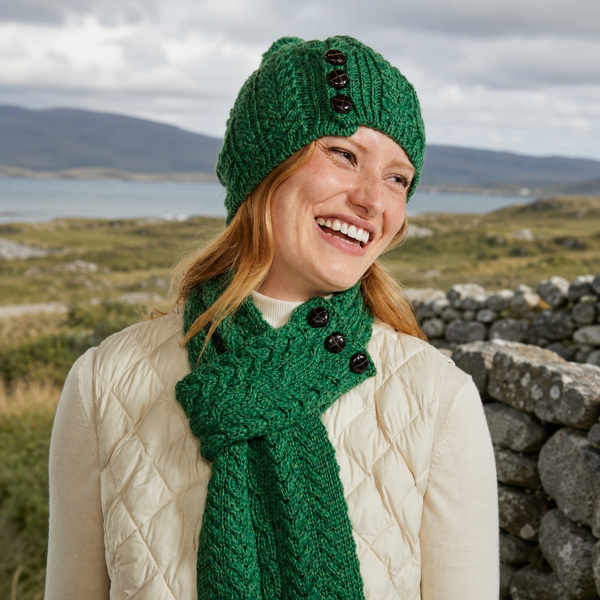 Cong Aran Merino Green Hat with Pom Pom