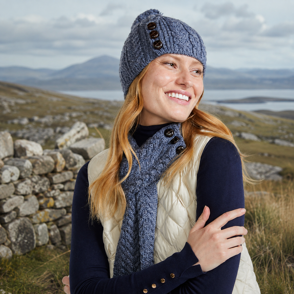 Cong Aran Merino Denim Hat with Pom Pom