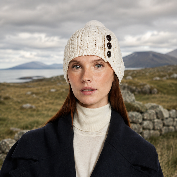Cong Aran Merino Cream Hat with Pom Pom