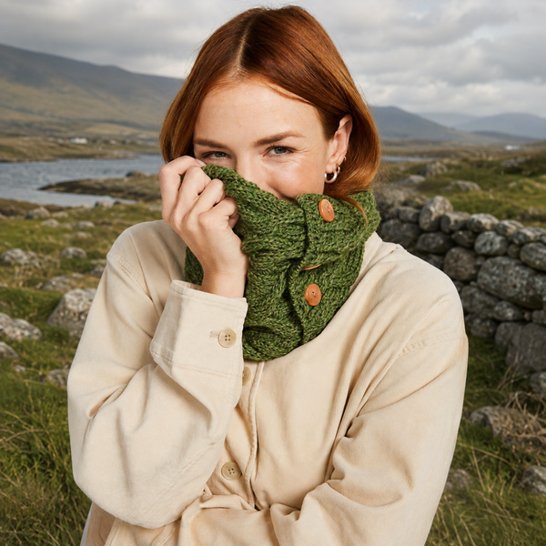 Carrowholly Aran Button Green Snood