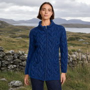 Ladies Chunky Cable Dark Blue Cardigan