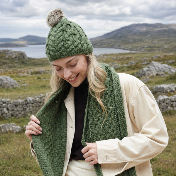 Green Aran Bobble Hat