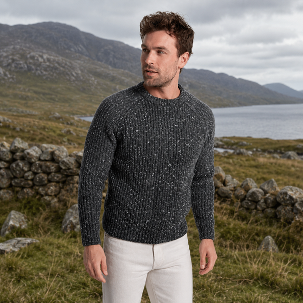 Killykeen Mens Fisherman Ribbed Charcoal Crew Sweater