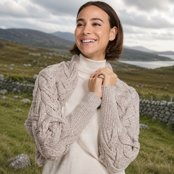 Ladies Supersoft Aran Oat Bolero