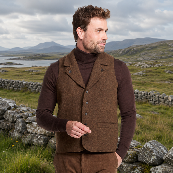 Mens Brown Tweed Vest