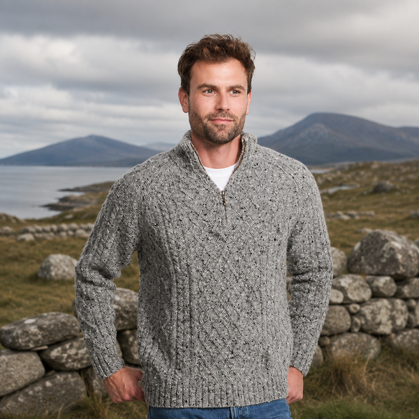Donegal Aran Grey Crew Sweater