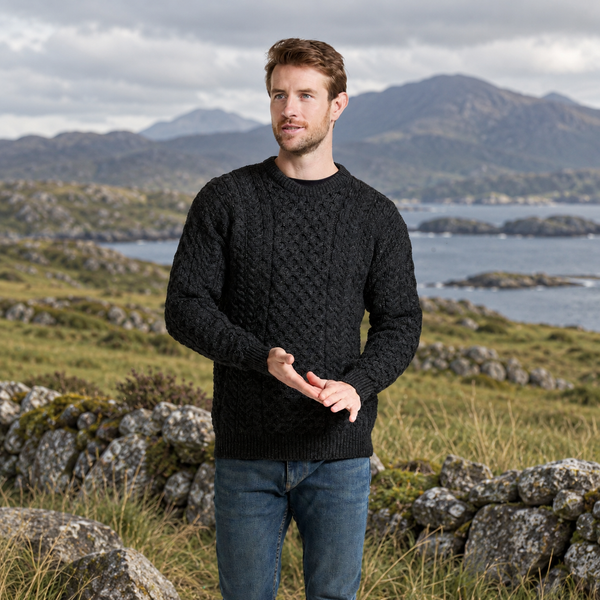 Inishbofin Mens Traditional Aran Charcoal Sweater