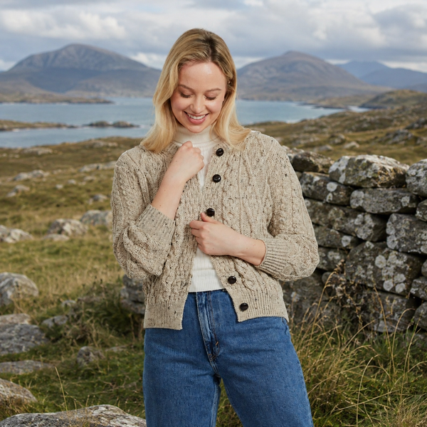 Inagh Ladies Aran Oat Cardigan