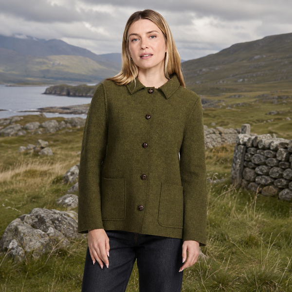Green Boiled Wool Jacket with Collar