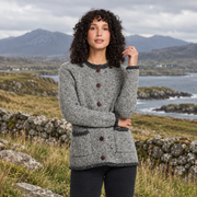 Glenariff Ladies Raglan Donegal Tweed Grey/Light Grey Cardigan