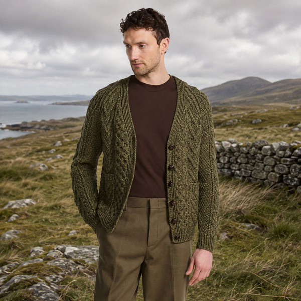 Glenisland Mens Handknit V-Neck Green Cardigan