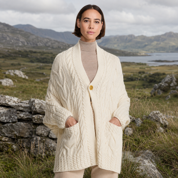 Knocknarea Ladies Wrap Merino Natural Cardigan