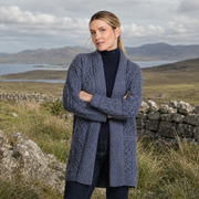 Tara Ladies Merino Denim Aran Long Shawl Cardigan