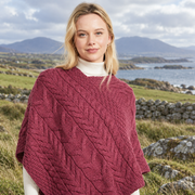 Glencar Ladies Classic Aran Pink Poncho