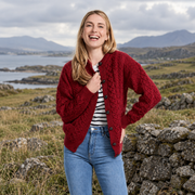 Achill Island Ladies Aran Red Cardigan
