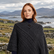 Easkey Ladies Classic Aran Button Charcoal Poncho