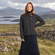 Louisburgh Ladies Cable Aran Charcoal Cardigan