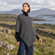Glencar Ladies Classic Aran Charcoal Poncho