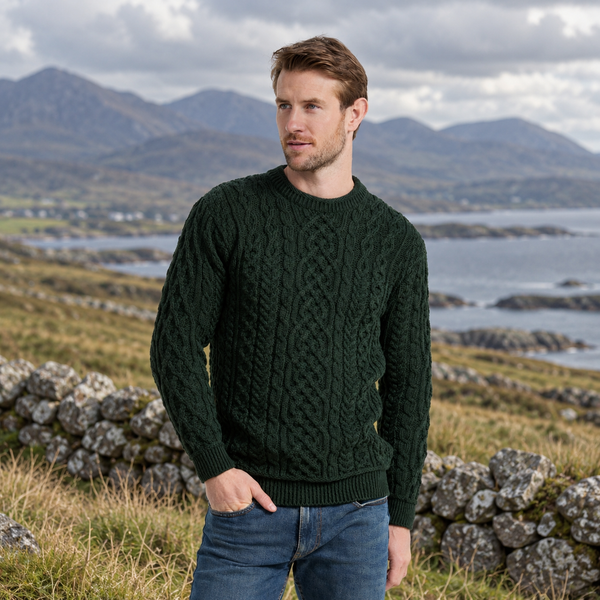 Inishturk Mens Aran Forest Green Sweater