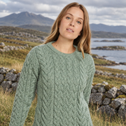 Omey Ladies Aran Crew Neck Mint Sweater