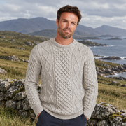 Éireann Mens Traditional Aran Supersoft Light Grey Sweater