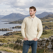 Ballycroy Mens Aran Half Zip Natural Sweater