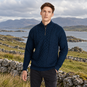 Ballycroy Mens Aran Half Zip Navy Sweater