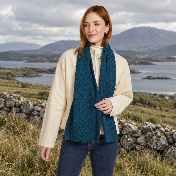 Kilconnell Plaited Aran Turquoise Scarf
