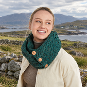 Kilmaine Aran Forest Green Snood Scarf with Buttons