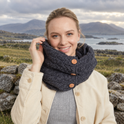 Kilmaine Aran Charcoal Snood Scarf with Buttons
