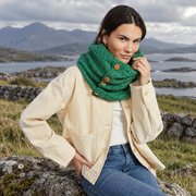 Kilmaine Aran Green Snood Scarf with Buttons