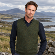Roonagh Men's Aran Nepped Green V-Neck Vest