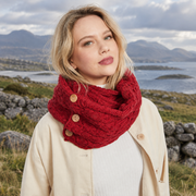 Kilmaine Aran Red Snood Scarf with Buttons