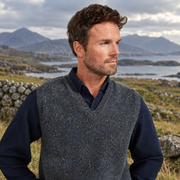 Roonagh Men's Aran Nepped Grey V-Neck Vest