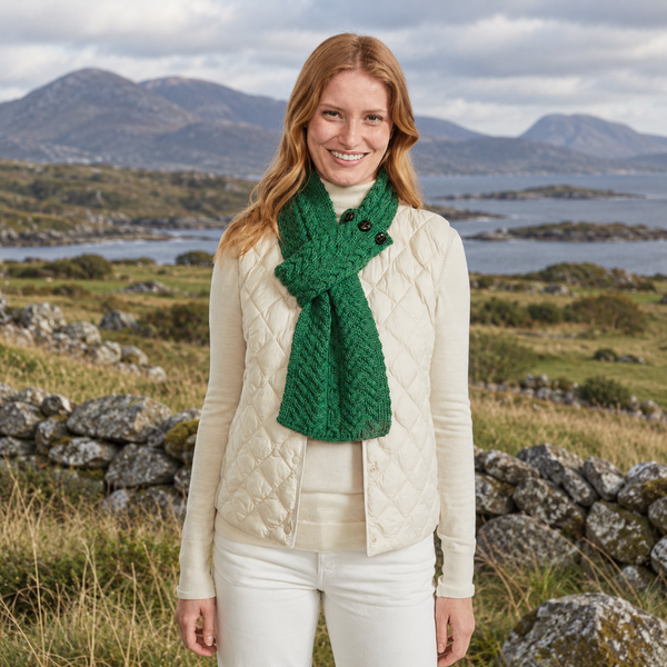 Ballina Aran Buttoned Green Loop Scarf