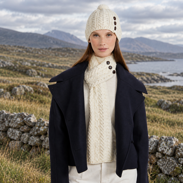 Ballina Aran Buttoned Natural Loop Scarf