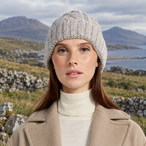 Mulranny Grey Aran Diamond Stitch Hat