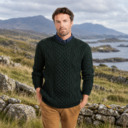 Éireann Mens Traditional Aran Supersoft Forest Green Sweater