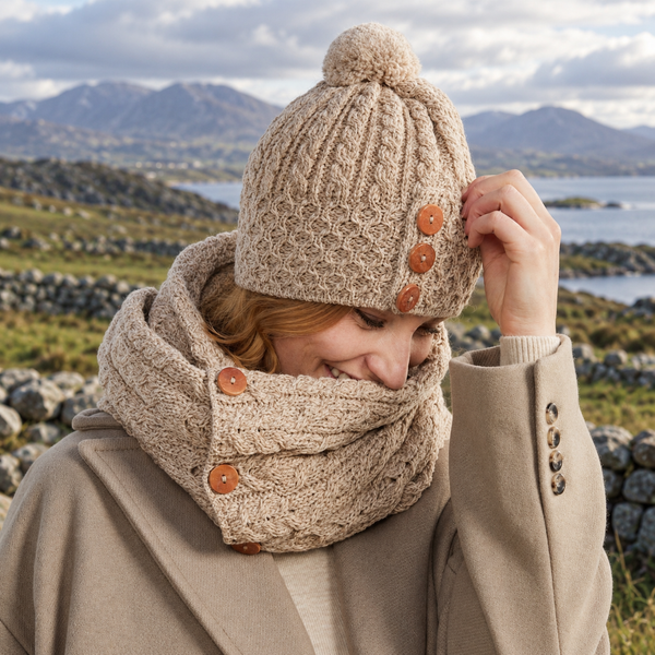 Shrule Aran Oat Hat with Pom Pom