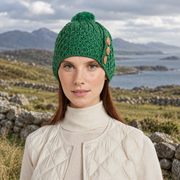 Shrule Aran Green Hat with Pom Pom