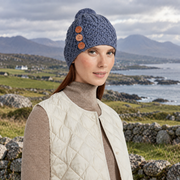 Shrule Aran Denim Hat with Pom Pom