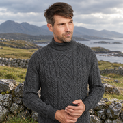 Kylemore Mens Aran Charcoal Polo Neck Sweater