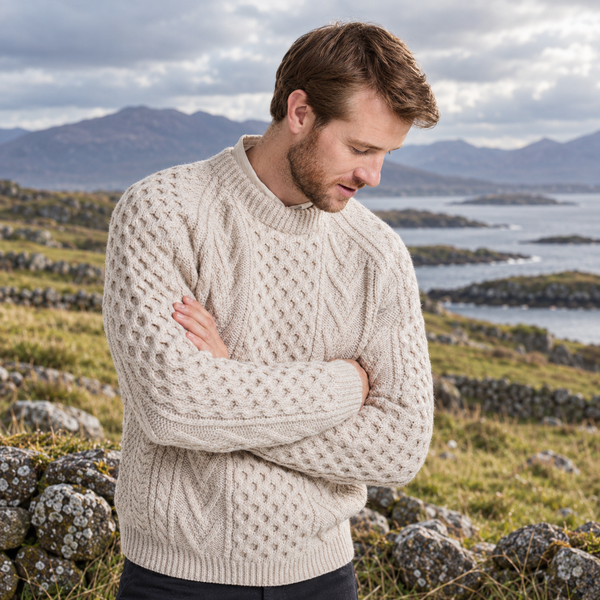 Kilronan Aran Mens Oat Honeycomb Sweater
