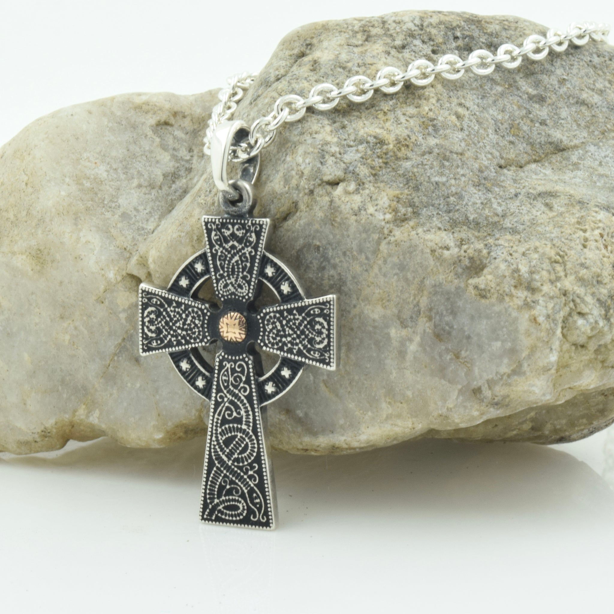 Medium Warrior Cross Necklace with Gold Bead