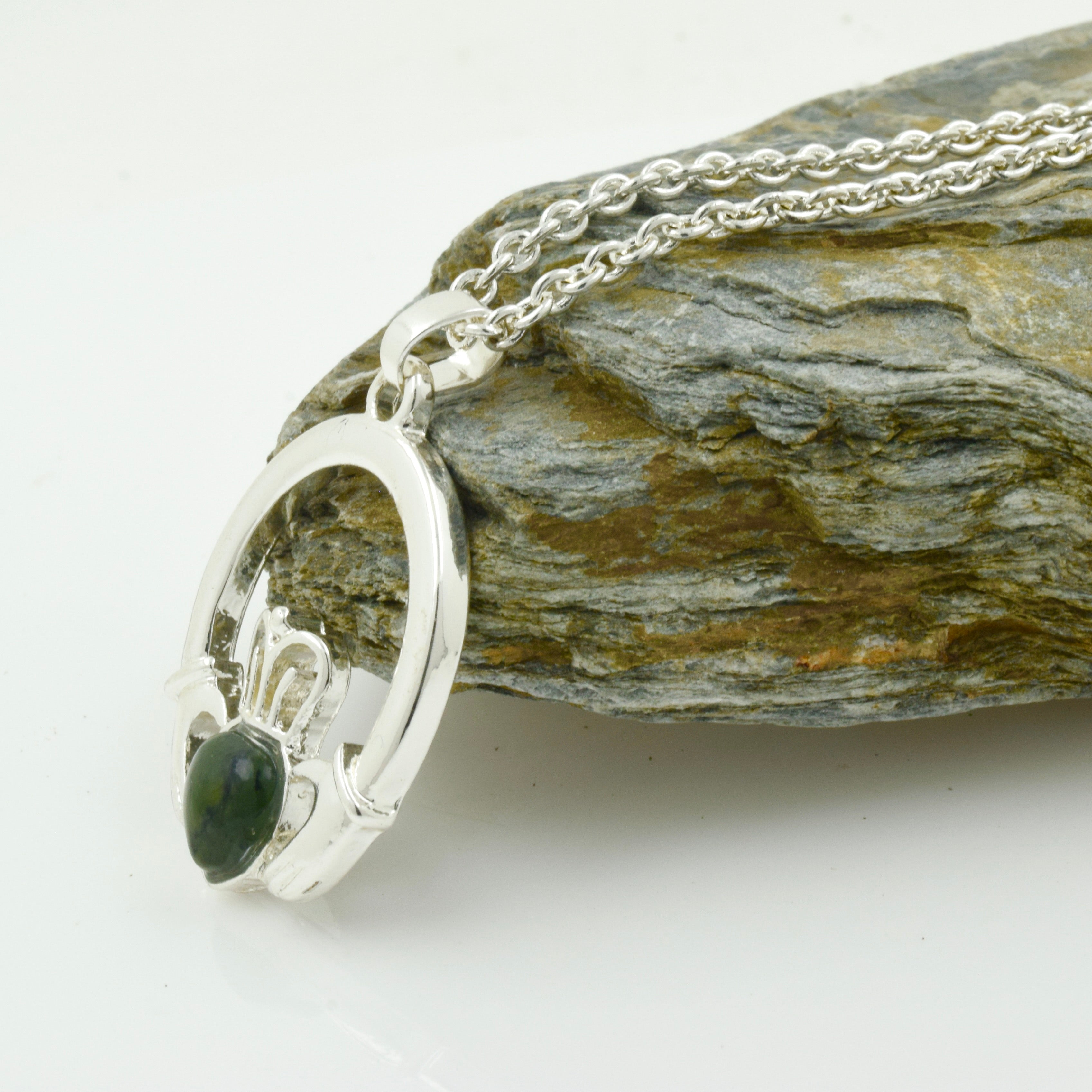 Silver Plated Connemara Marble Claddagh Pendant