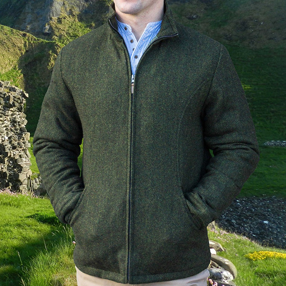 Donegal Wool Tweed Walking Jacket - Olive