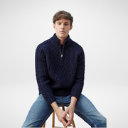 Drummin Navy Aran Mens Zip Troyer