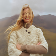 Easkey Ladies Classic Aran Button Natural Poncho